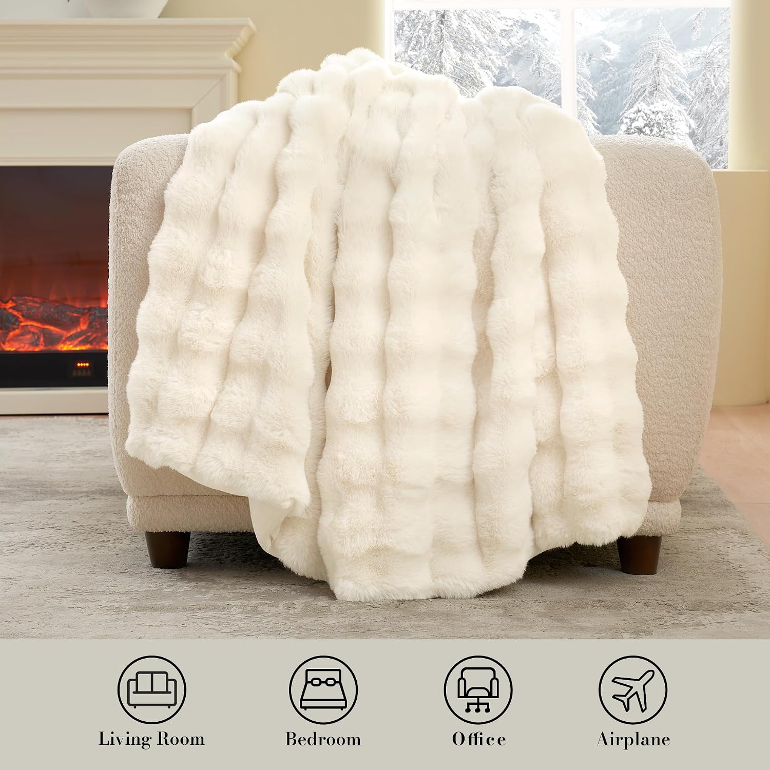 Detalle 2 de Amélie Home Faux Fur Throw Blanket 90" x 90" 🛋