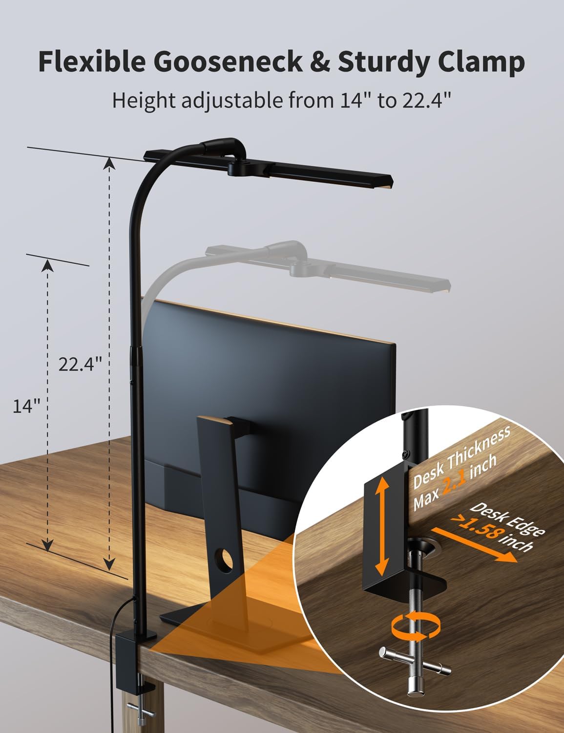 Thumbnail 5 de Kary LED Desk Lamp with Clamp (15.7" wide) – 5 brightness & 5 colour levels with 60-minute timer, black