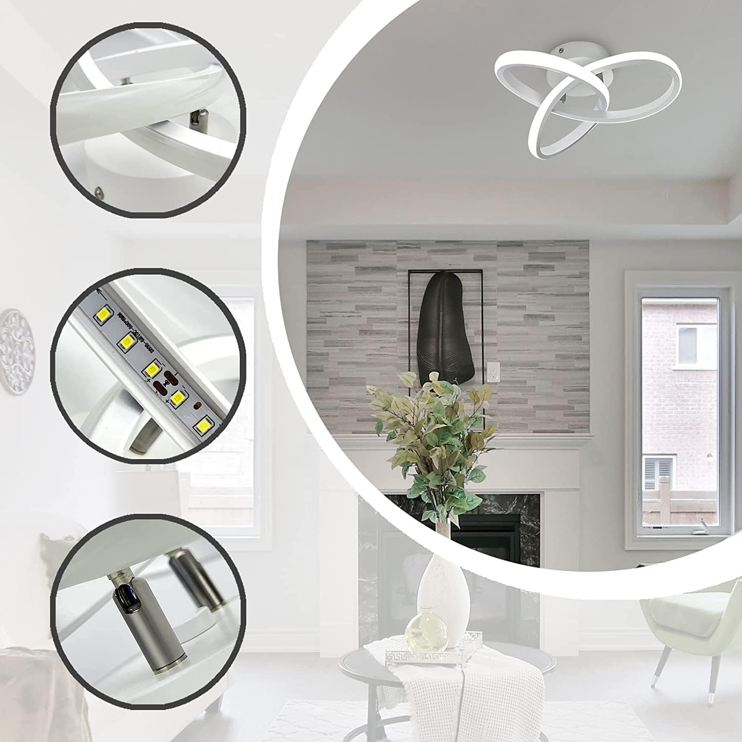 Thumbnail 6 de EIDISUNY Ceiling Light LED Lamp 2 Rings – Nordic White, 22W, 6000K (Not Dimmable)