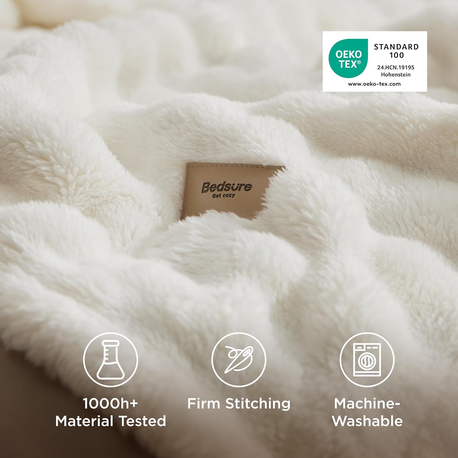 Thumbnail 4 de Bedsure Cosy Bubble Fleece Blanket (CloudBubble) – Soft plush throw, off white, 150x200 cm