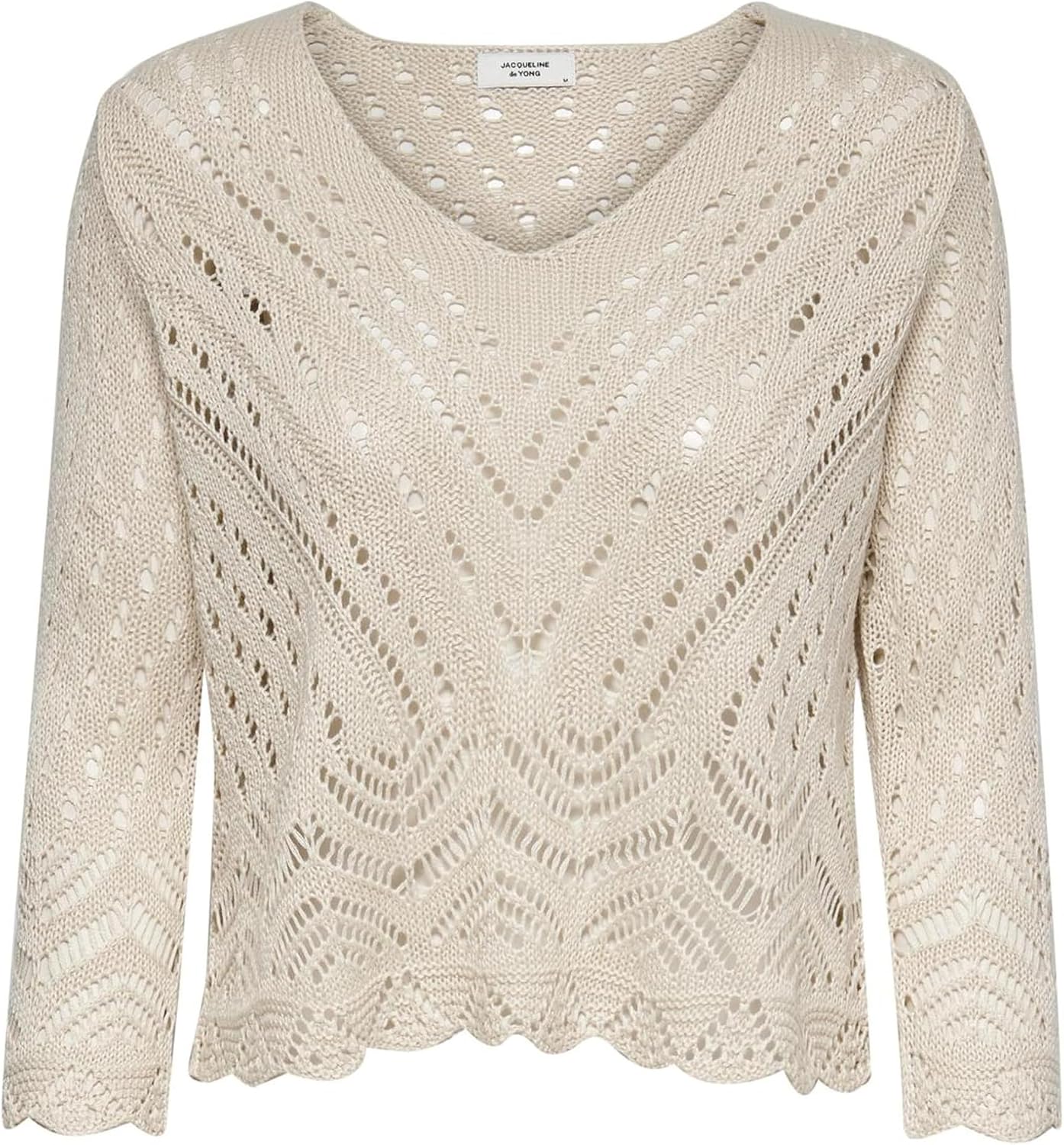 Pull court en tricot pour femme JDYNEW, manches 3/4 et col en V