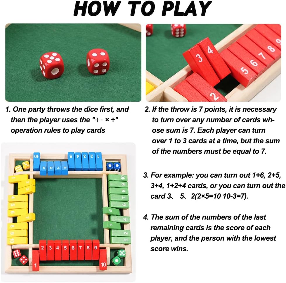 Thumbnail 3 de yeemeen Shut the Box Spiel – Holz Würfelspiel für 2–4 Spieler, Lern- und Familienspiel