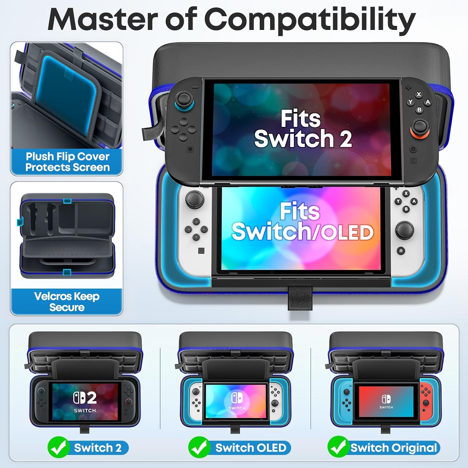 Detalle de OIVO Switch Tasche – Harte Schutzhülle für Nintendo Switch/OLED/2 Modell mit Platz für 26 Spiele und Zubehör
