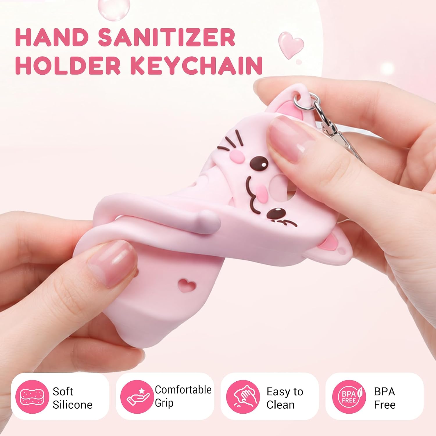 Detalle 2 de YENMOP Pink Silicone Hand Sanitizer Case for Touchland Power Mist with Keychain