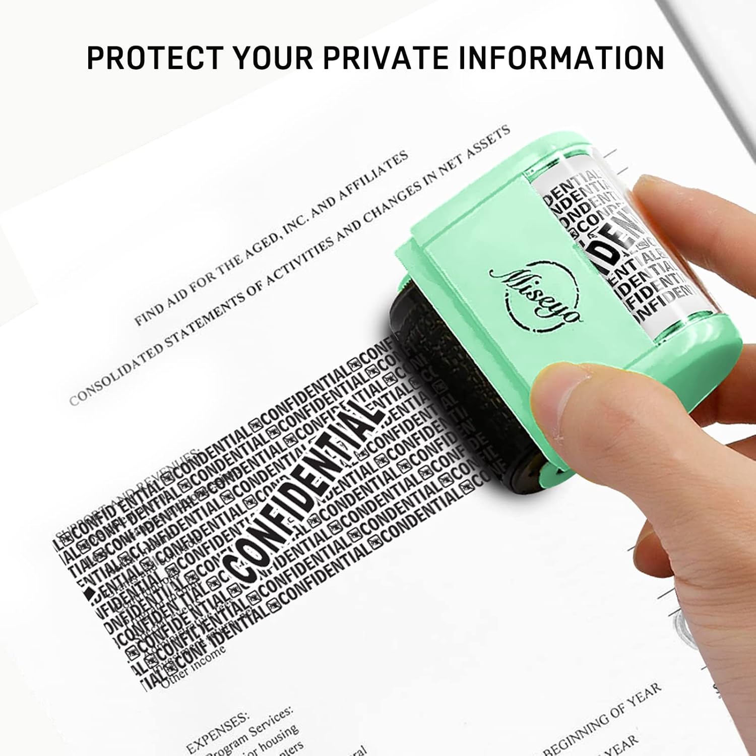 Detalle de Miseyo wide roller stamp for identity theft protection (1.5 inch) – green