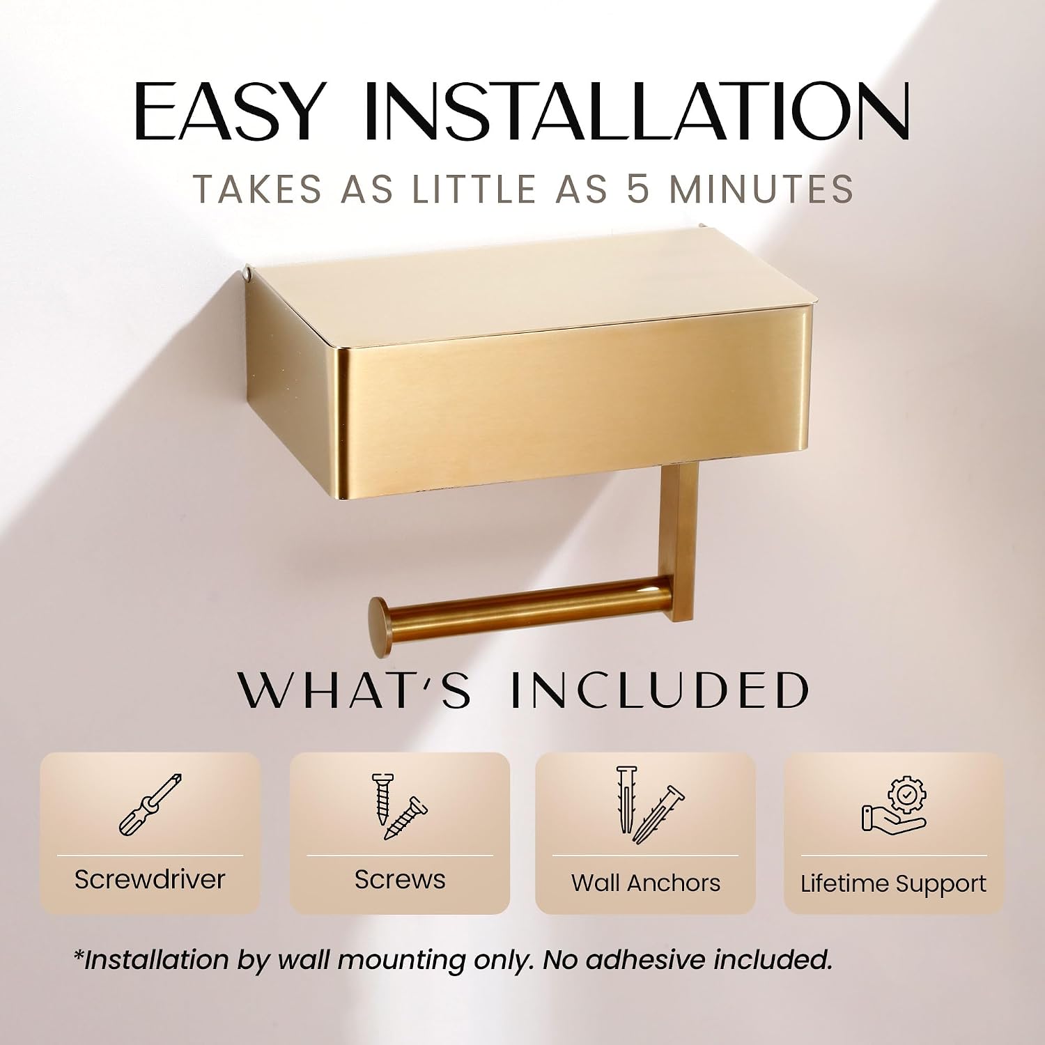 Thumbnail 4 de Day Moon Designs 5A-FLQR-C2IF Wall-Mount Toilet Paper Holder with Shelf, Gold