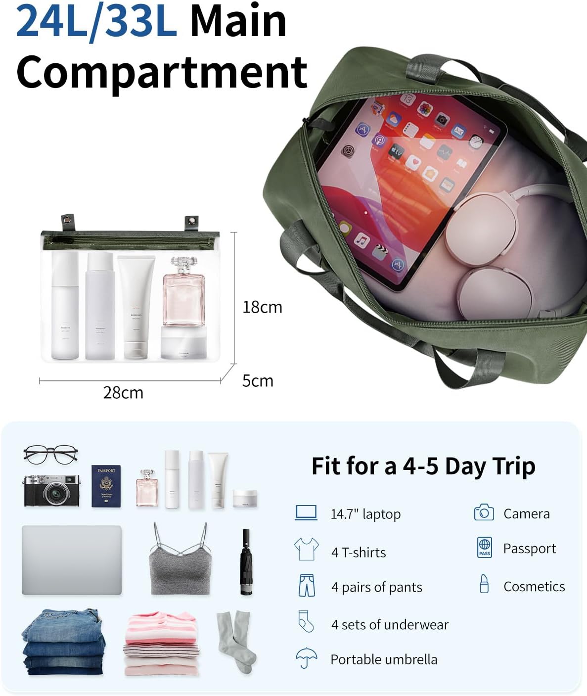 Thumbnail 3 de ECOHUB for Ryanair cabin bag 40x30x20 (expandable) with removable wet pocket – green