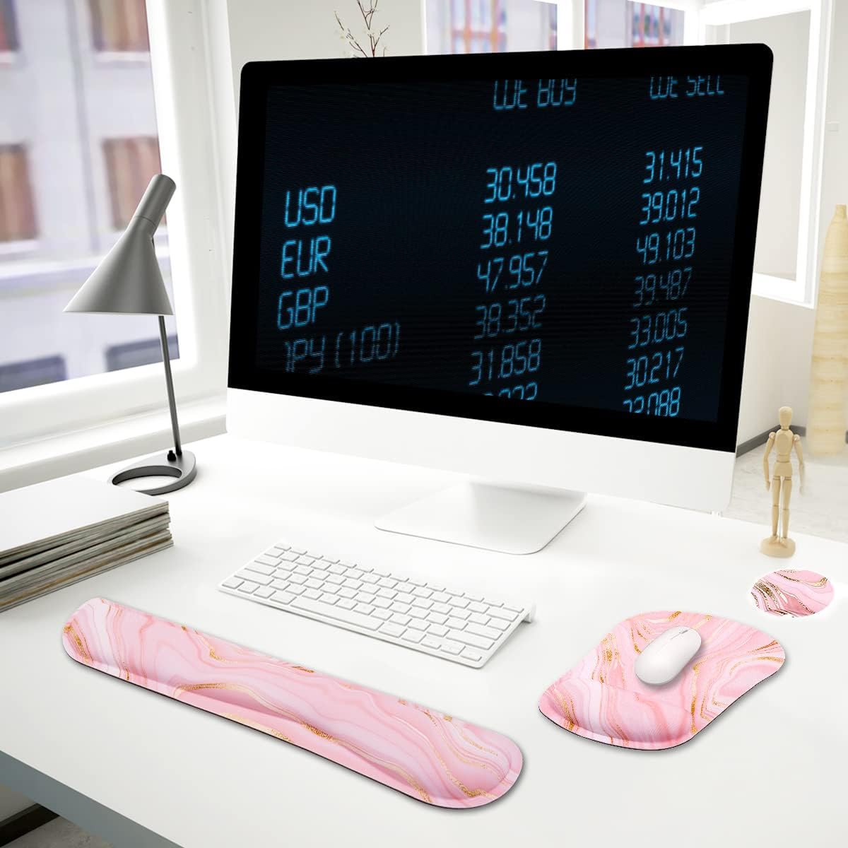 Thumbnail 6 de Yunoble SDB2-FSD Ergonomic Keyboard Wrist Rest and Mouse Pad Set, Pink Fluid