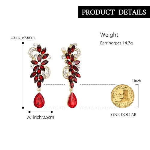 Thumbnail 3 de Clearine pendientes boho bohemios con cristal flor y clip-on Rubin Rojo tono dorado
