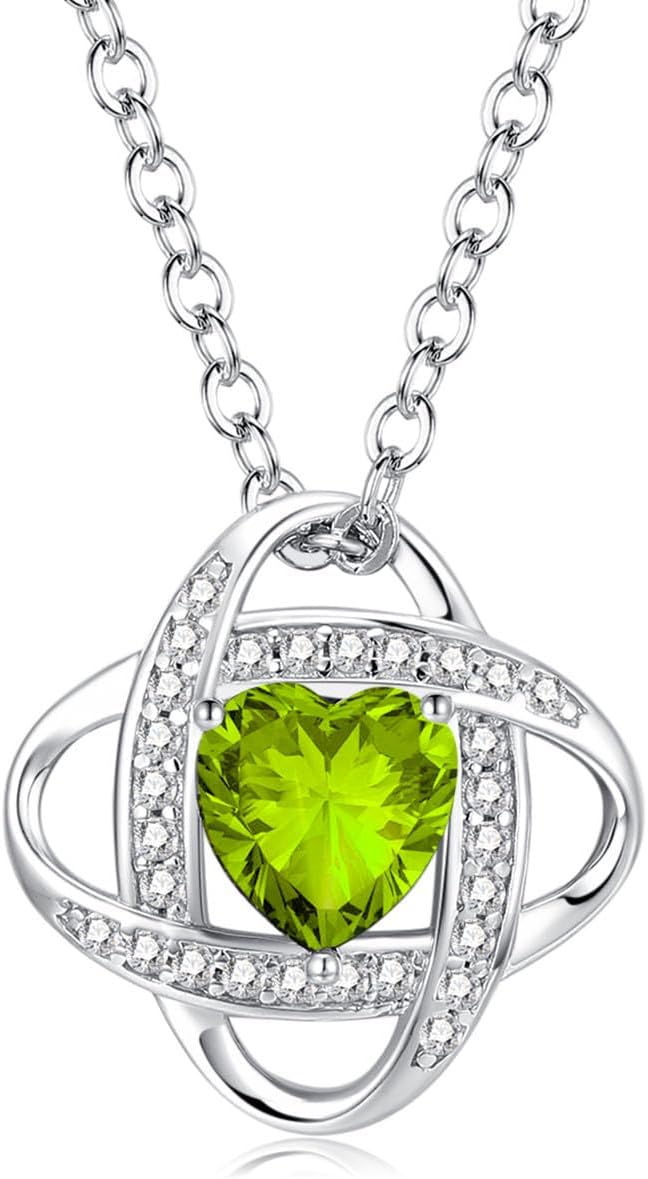 FANCIME Love Knot Birthstone Necklace for Women – Sterling Silver with Peridot Birthstone