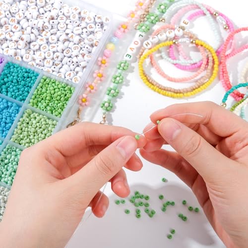 Detalle de ARTREE 12280 Piezas Abalorios para Pulseras: Kit 24 Colores Pastel Macarons, Cuentas de Vidrio 3mm para DIY