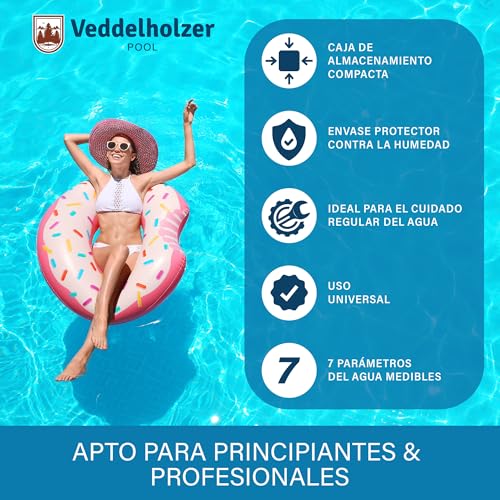 Thumbnail 1 de Tiras de prueba para piscina Veddelholzer 7 en 1 (150 unidades) – análisis rápido de pH, cloro, bromo y más