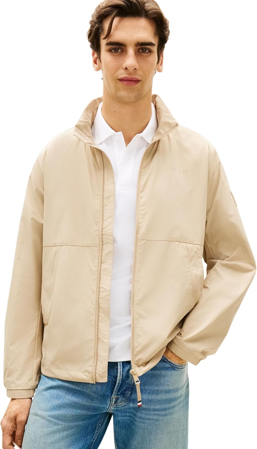 Detalle de Tommy Hilfiger Men’s Branded Jacket with Zip – Practical windbreaker for everyday wear