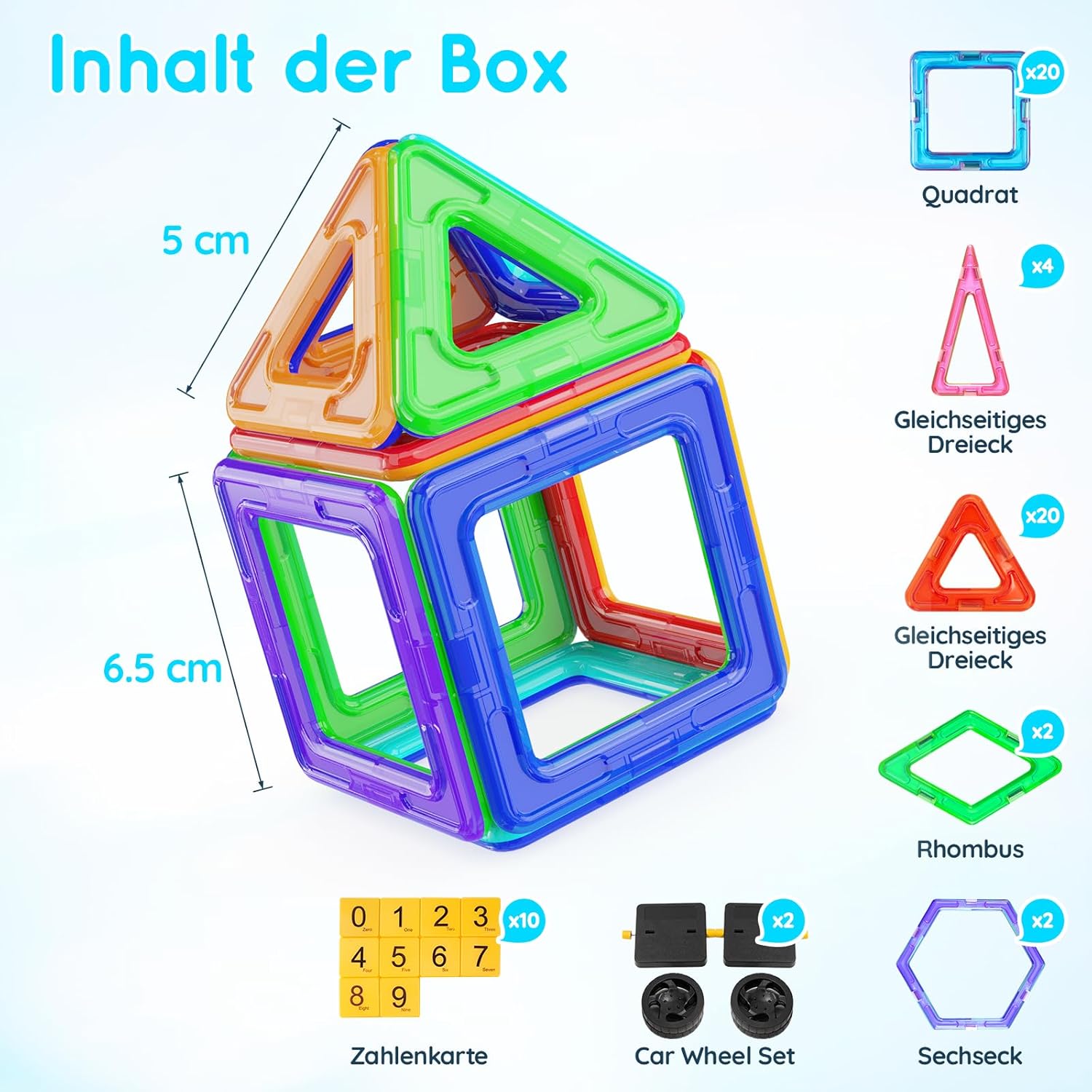 Thumbnail 1 de Assark 60 pièces de construction magnétique pour enfant (tuiles et aimants) – à partir de 3 ans