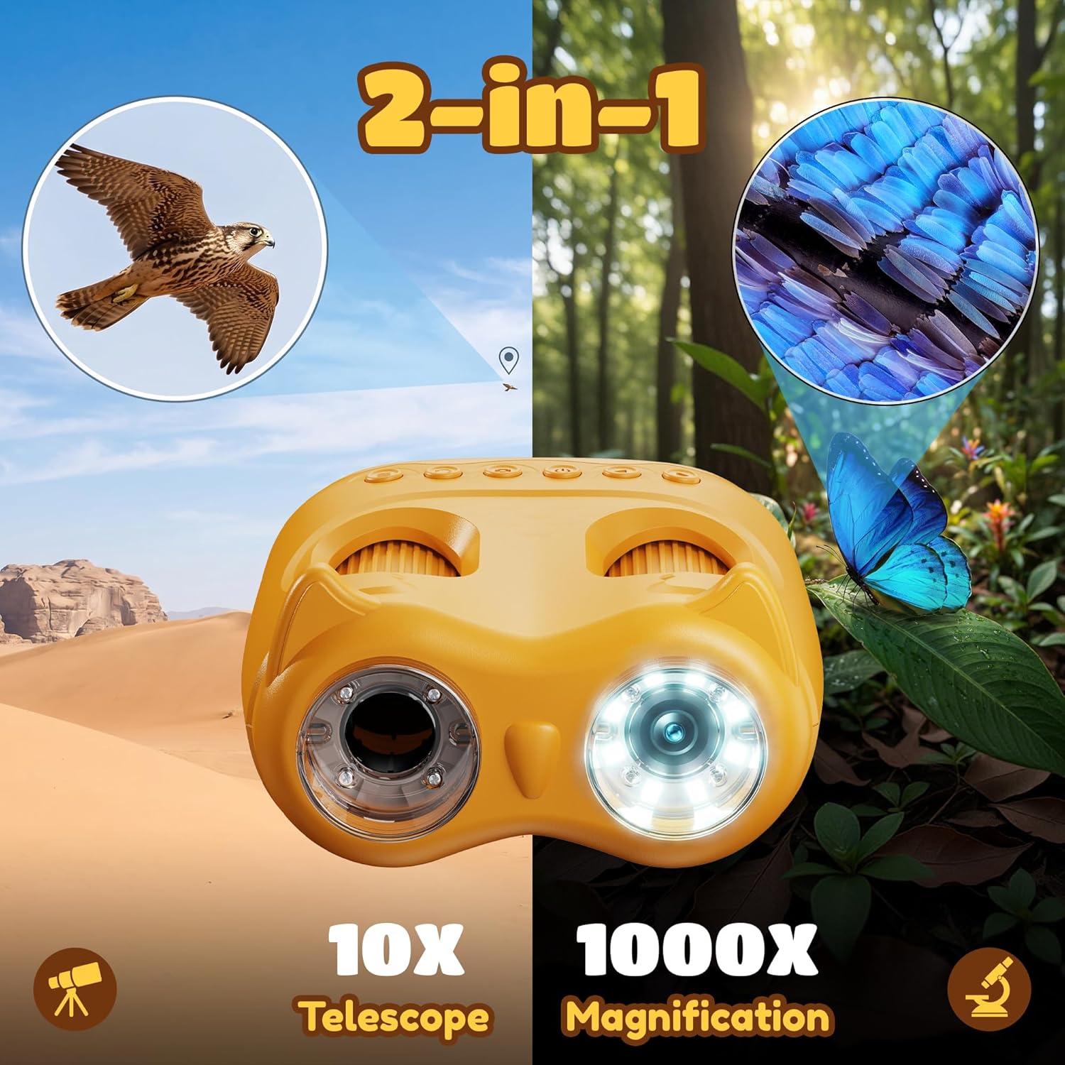 Detalle 2 de 1000X Microscopio Digitale Portatile per Bambini: 2 in 1, Telescopio e ingrandimento 1000x