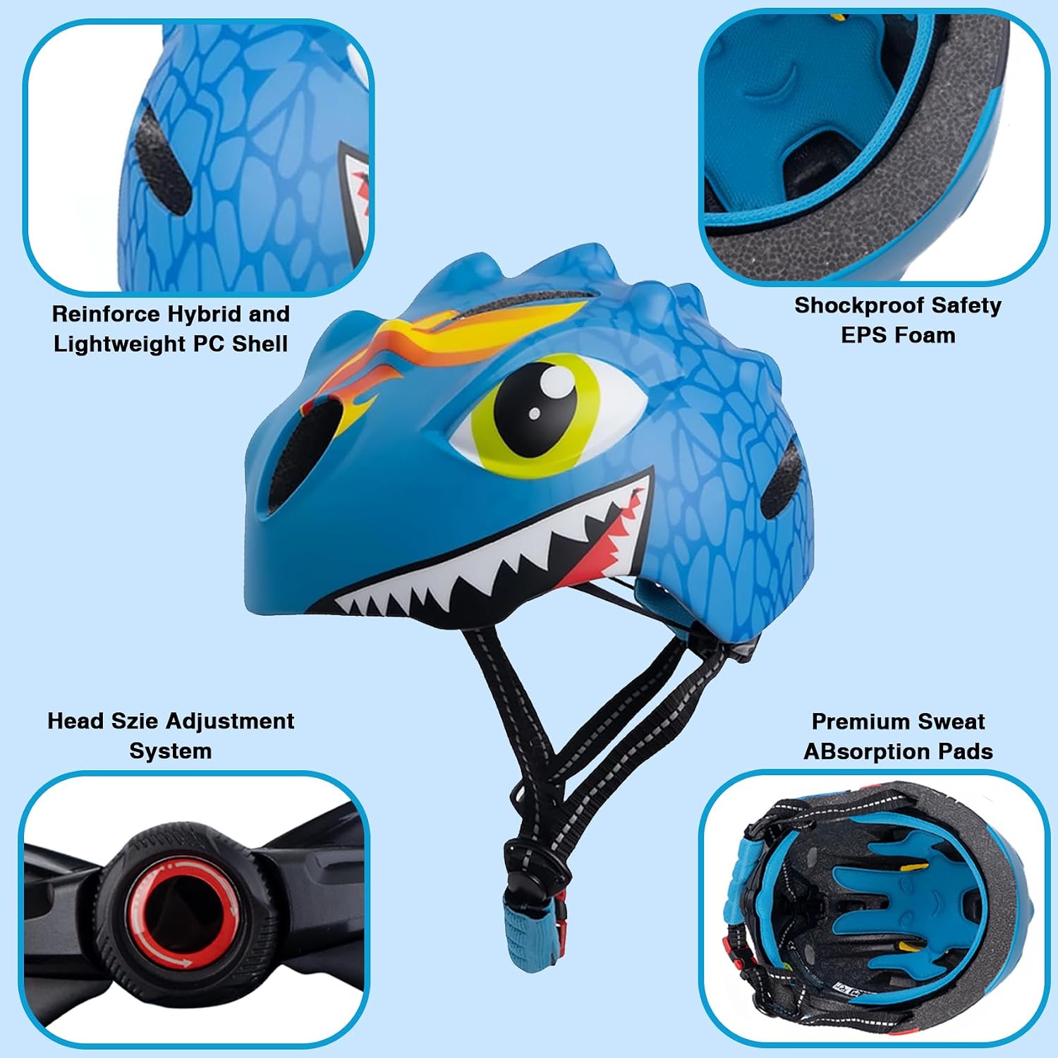 Thumbnail 4 de Toddler Helmet with 3D Dinosaur Design and Protective Gear Set for 2–8 Years