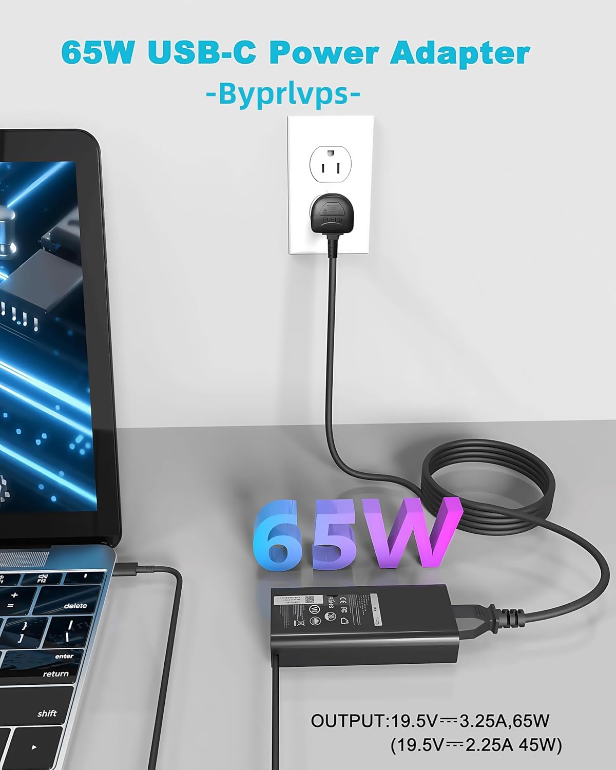 Detalle 2 de Byprlvps 65W USB C laptop charger for Dell