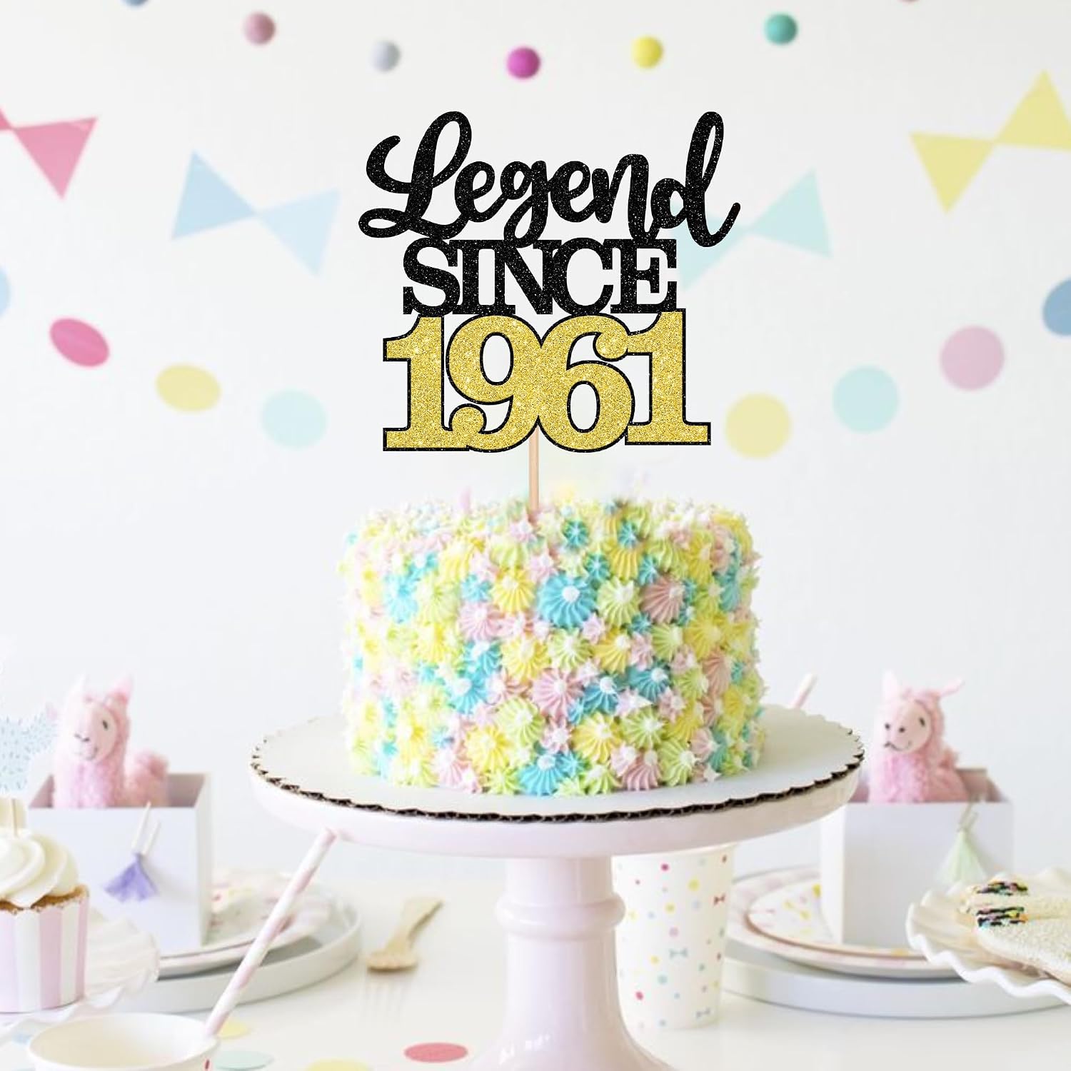 Detalle 2 de SYKYCTCY 1 Pack Legend Since 1961 Cake Topper – Glitter 65th Birthday & Anniversary Decoration