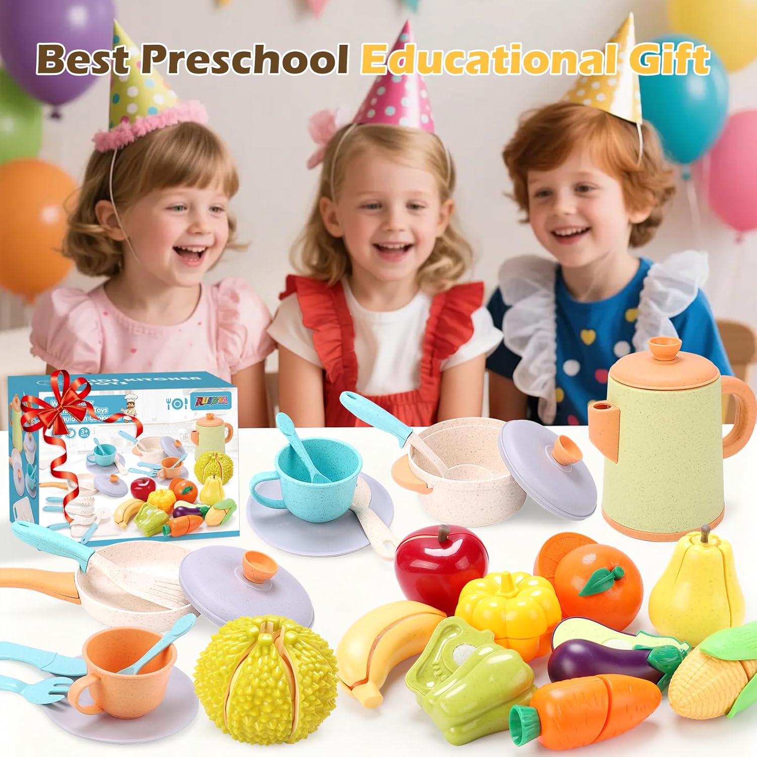 Thumbnail 5 de RUIDYA Kids Kitchen Accessories 61-piece Pretend Play Cutting Fruit & Cookware Set