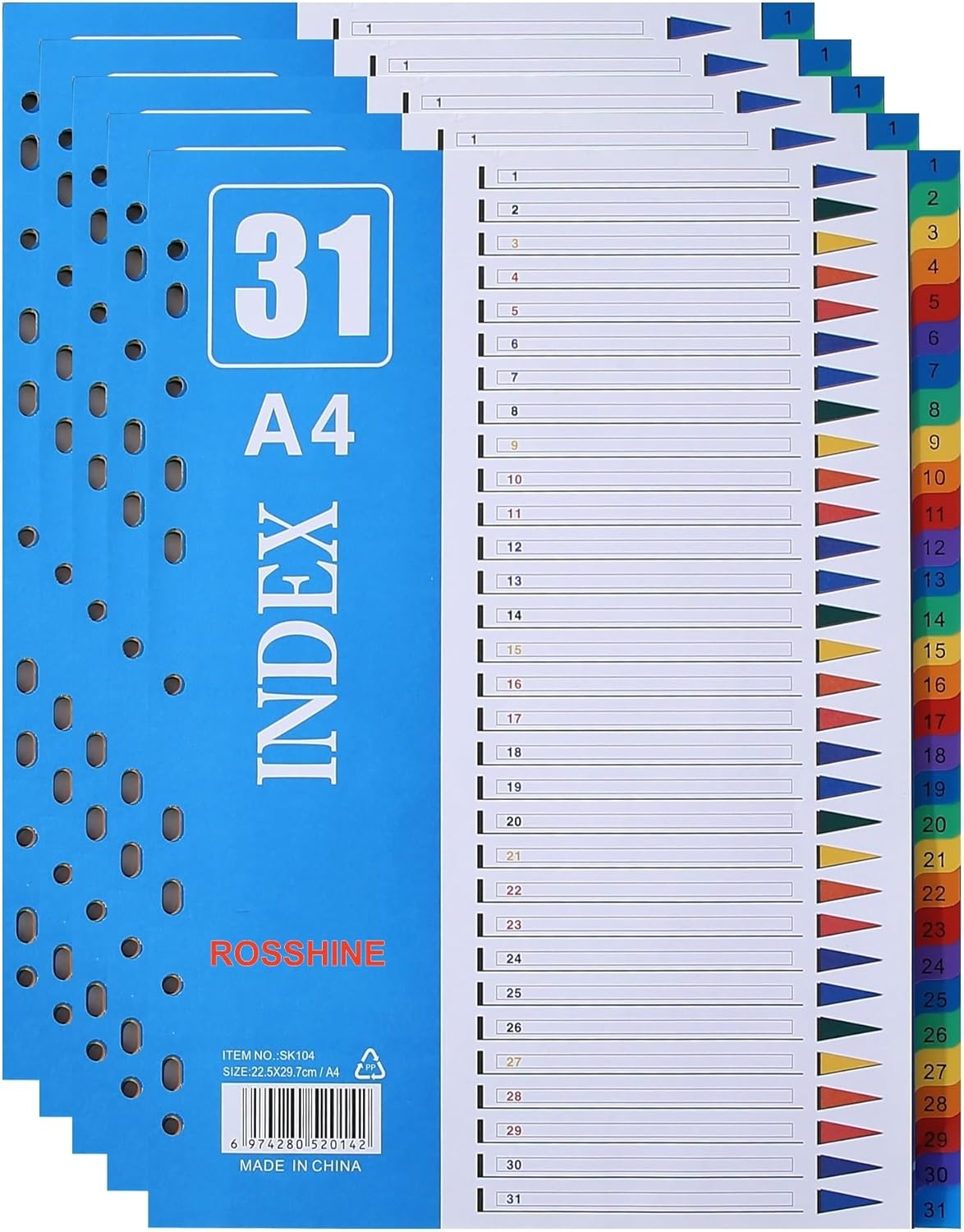 1–31 Part File Dividers A4 (5 Pack) PVC plastic dividers for ring binders with 11 holes and content list