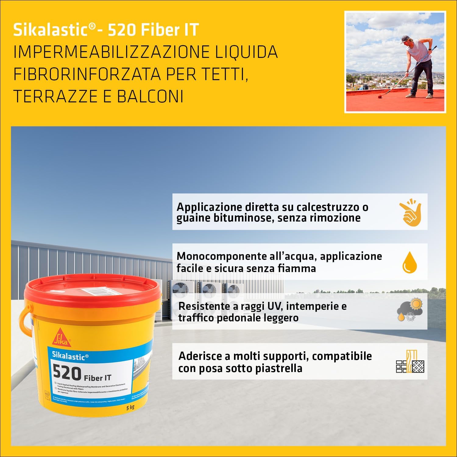 Thumbnail 3 de Sikalastic-520 Fiber IT di SIKA: membrana fibrorinforzata impermeabilizzante pronta all’uso per terrazze e balconi