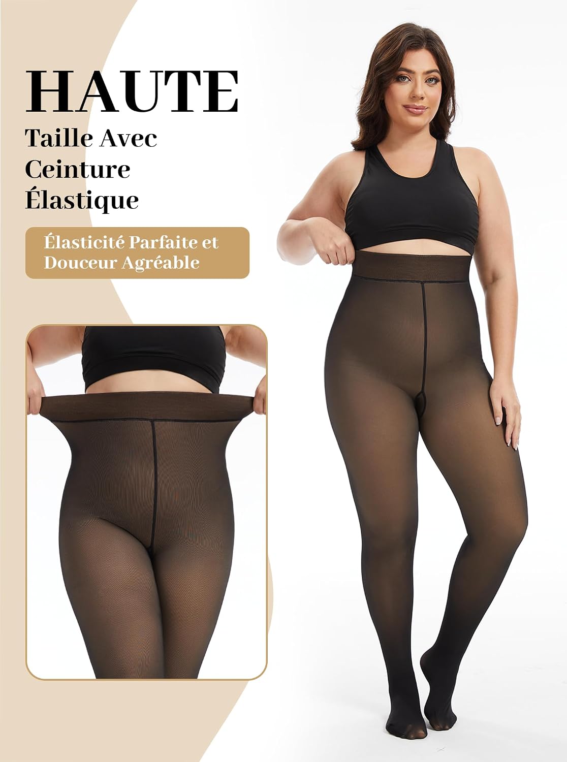 Detalle 2 de ZFSOCK thermische fleecepanty voor dames met hoge taille en doorschijnende look