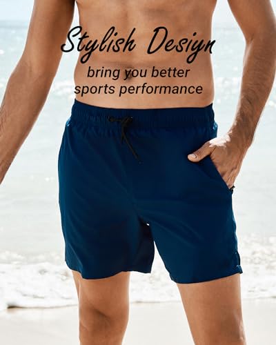 Detalle 2 de Arcweg Men's 2-in-1 Swim Trunks with Compression Liner and Zipper Pockets (Blue, UK XL)