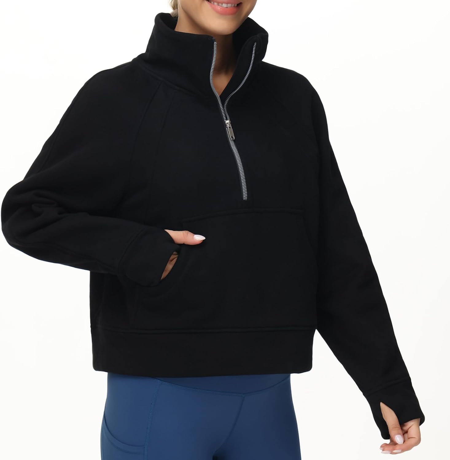 Detalle 2 de THE GYM PEOPLE Women's Half Zip Fleece Pullover