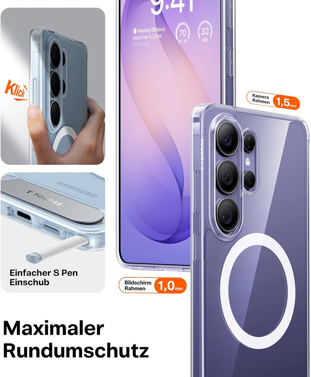 Thumbnail 6 de TORRAS 2026 Neu Ostand L1 Hülle für Samsung Galaxy S26 Ultra – MagSafe, Ständer, Militärschutz, Transparent