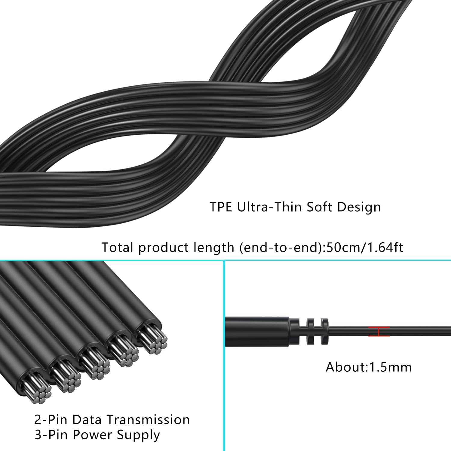 Thumbnail 1 de LANMINGLEL Short 90 Degree USB Type-C 2.0 Flat Cable (50cm) – PD 65W, Fast Charge & Data Sync