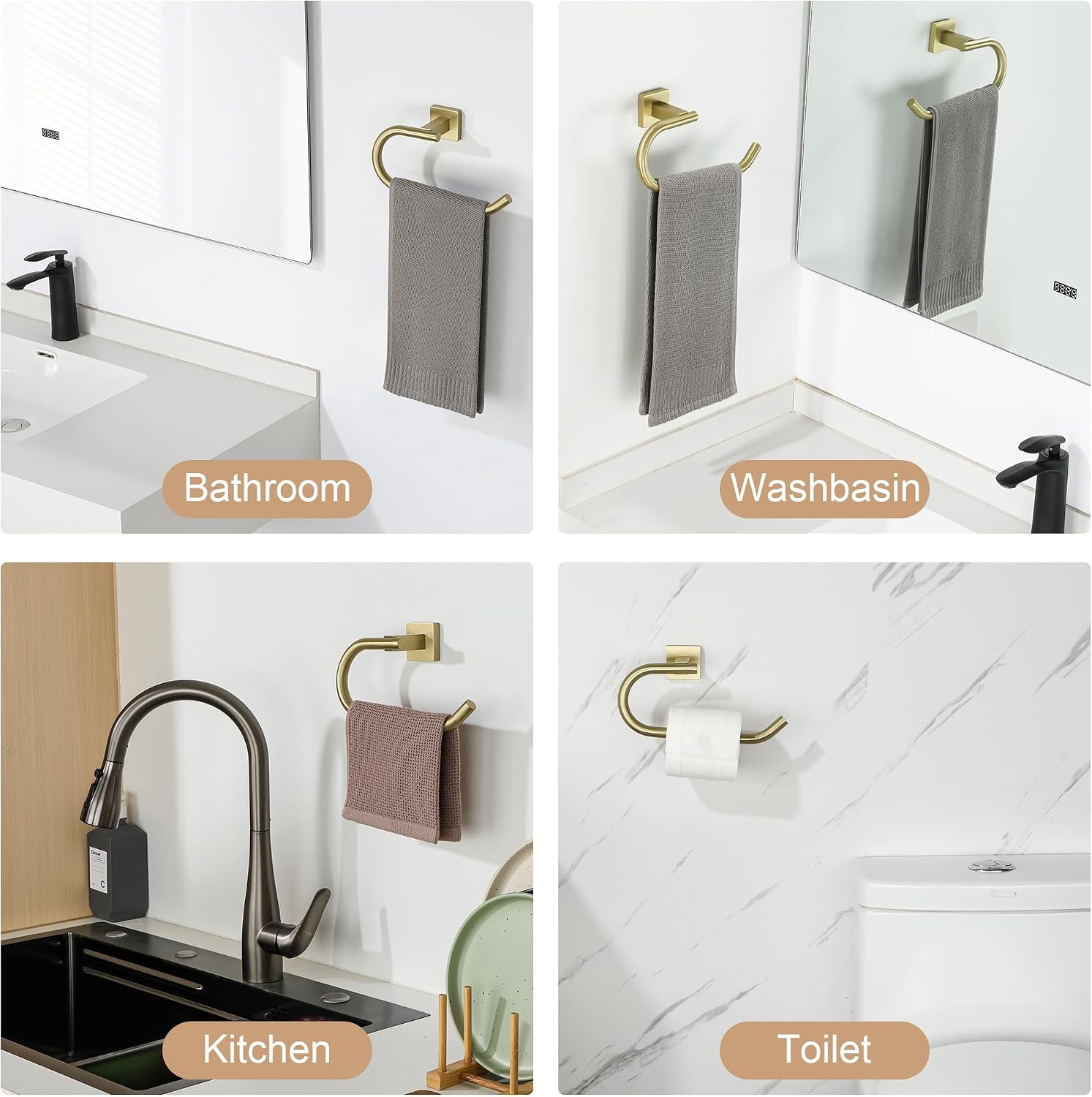 Thumbnail 6 de SAYAYO Gold Towel Ring Hand Towel Holder Wall Mounted - SUS304 Stainless Steel, Waterproof & Rustproof