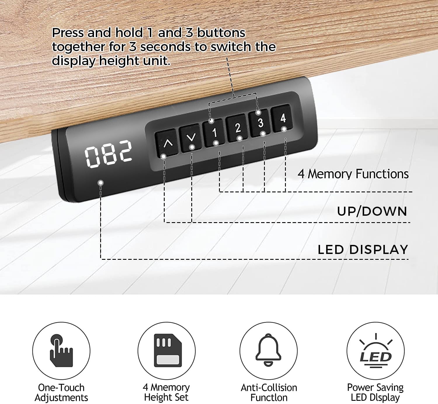 Thumbnail 6 de KORGOL AMG Electric Standing Desk, 55" x 24", Oak, Outlets & 4 Presets