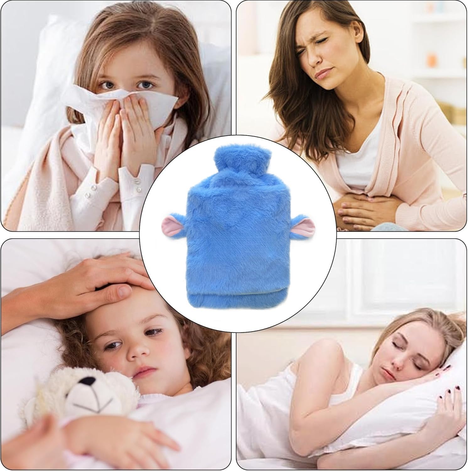 Detalle de Siyecioa Wärmflasche mit weichem Bezug – 2 Liter Kuscheltierschen mit Känguru-Tasche, Bettwärmer für Kinder und Erwachsene