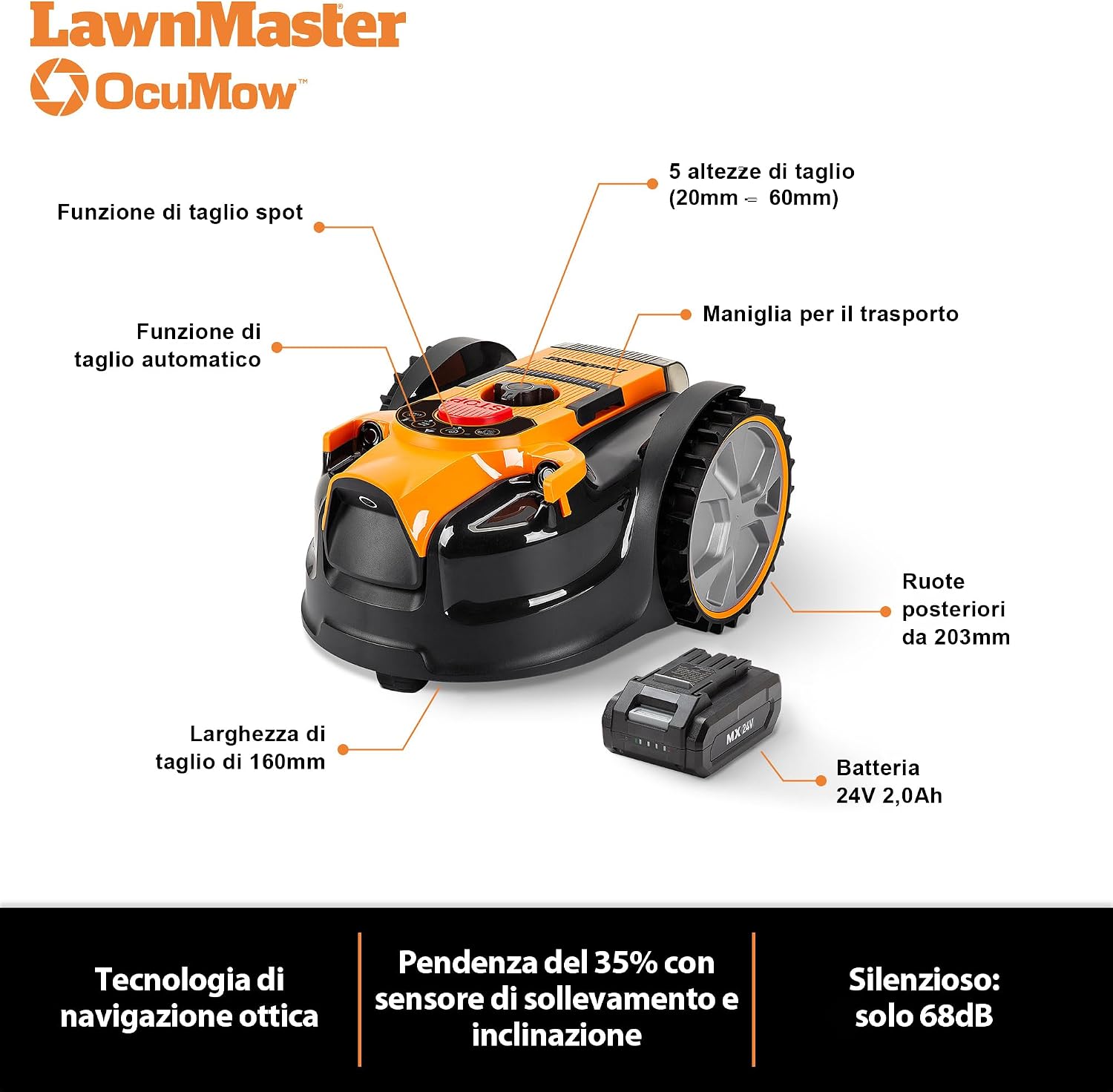 Detalle 2 de Lawnmaster OcuMow®16 robot tosaerba 2Ah per 80 m²