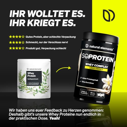 Detalle de Natural Elements Whey Protein Pulver Vanille 1 kg – 25 g Protein pro Portion