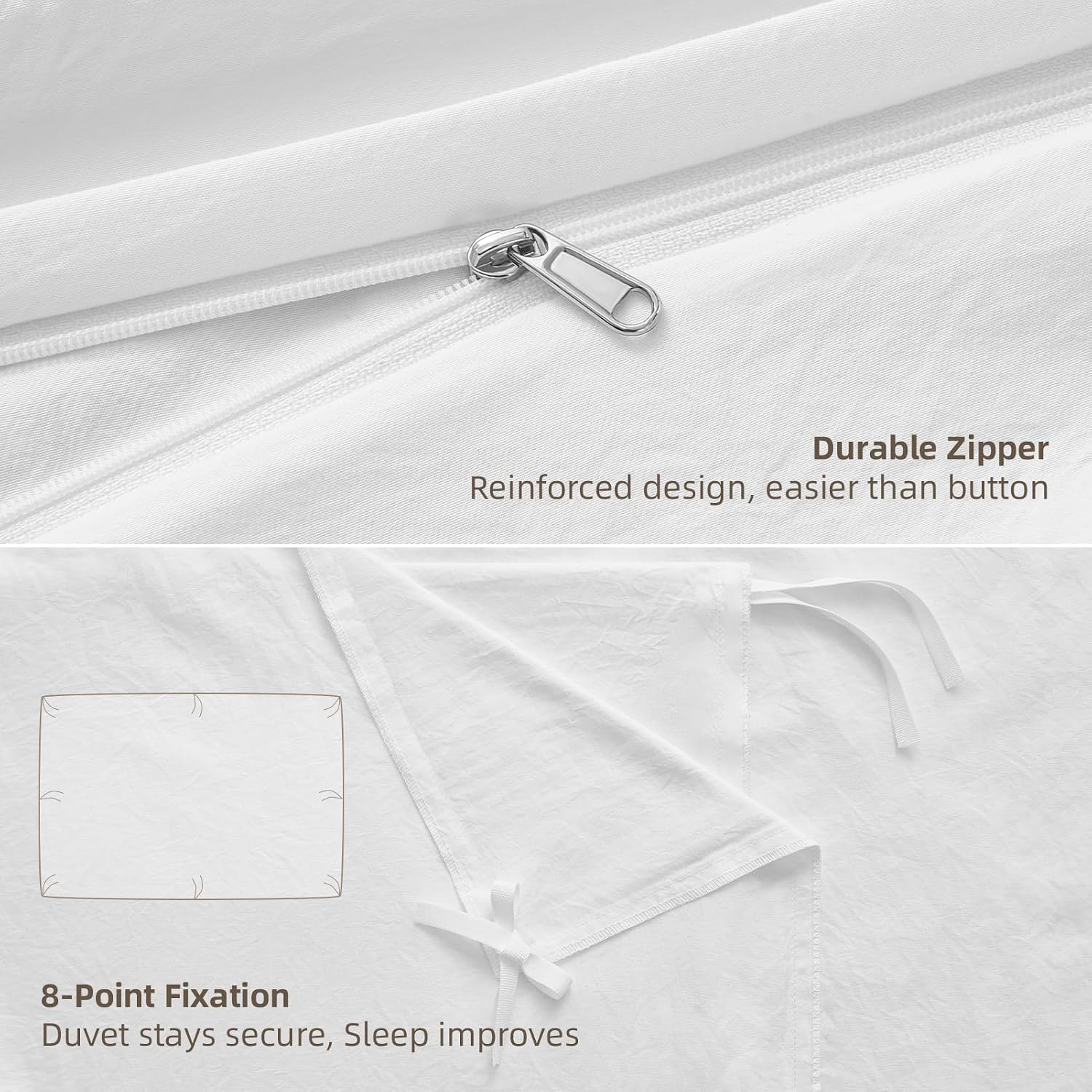 Detalle de Duvetnova Super King Size Duvet Cover Set – White, Ultra-Soft Microfibre with Zipper Closure (260 x 220 cm) + 2 Pillowcases