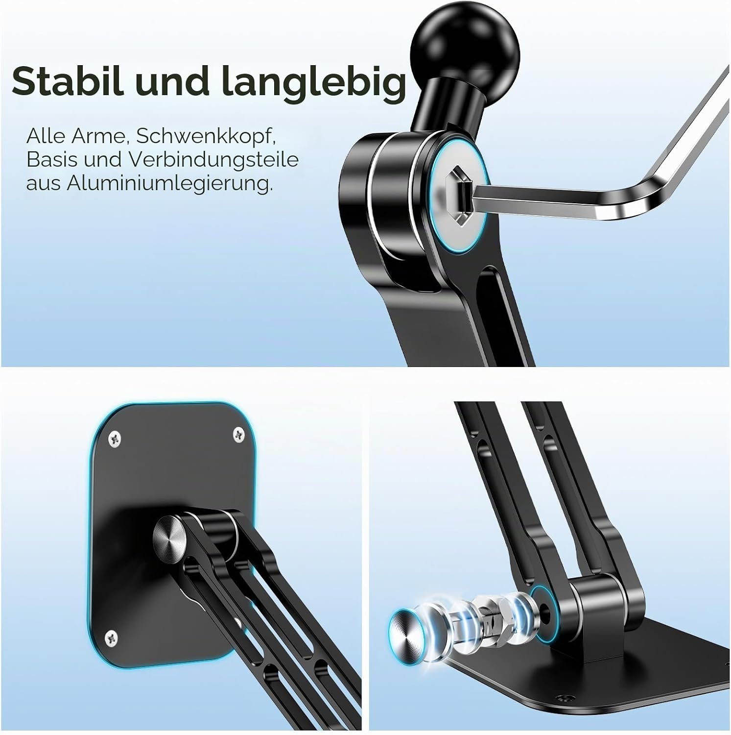 Thumbnail 1 de Lucrave Tablet Wandhalterung aus Aluminium – 360° drehbar, ausziehbar und faltbar (4,7–13\")