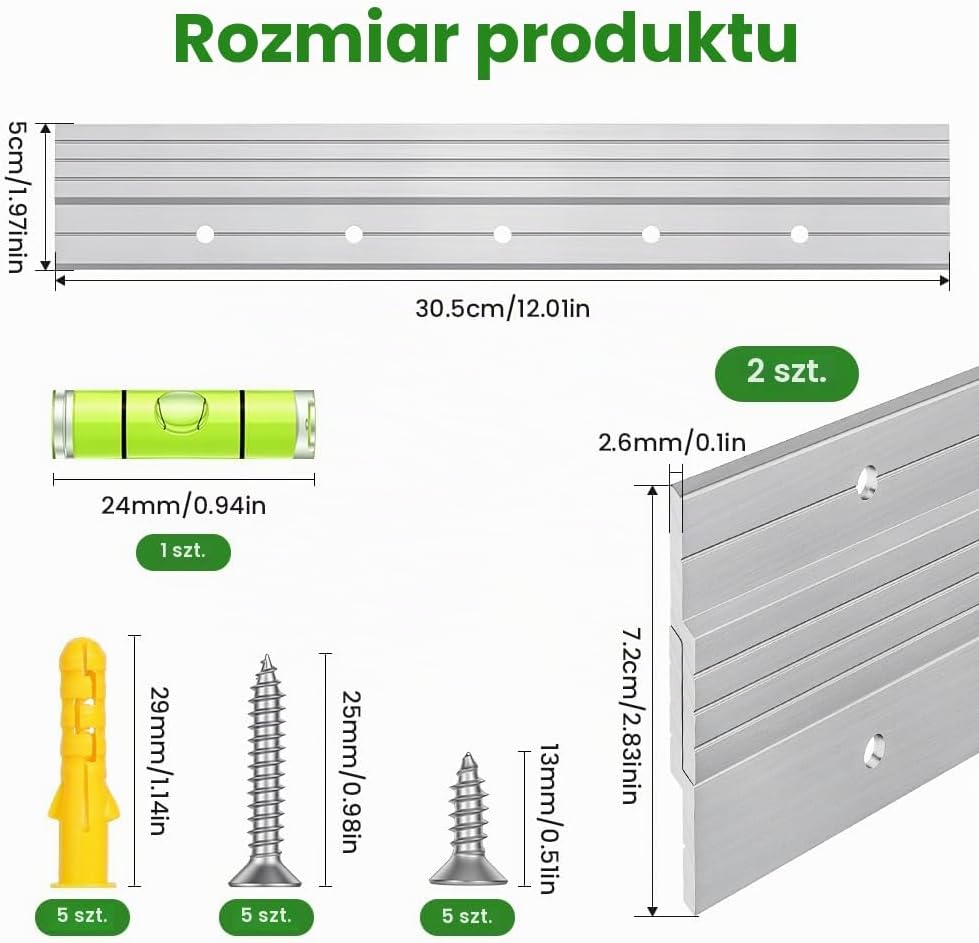Detalle de Ainiv aluminiowy wieszak francuski Z 30 cm, srebrny, nośność do 36 kg