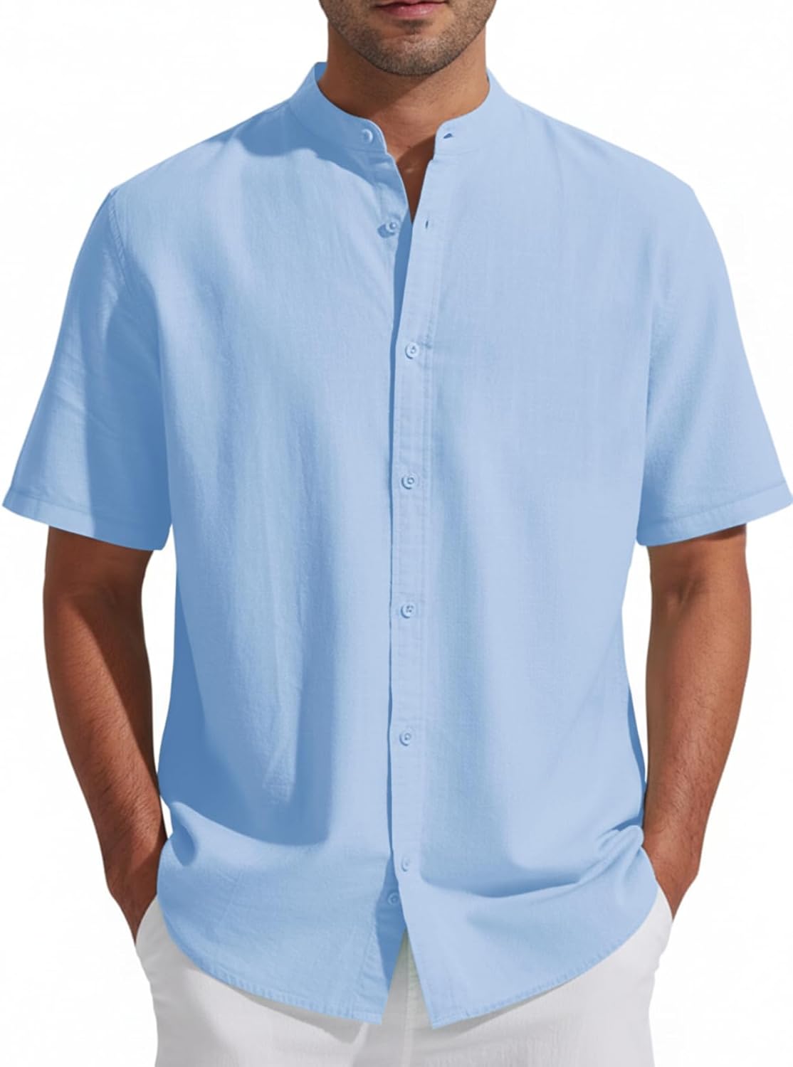 Detalle de Friptspyg Chemise en Lin à Manches Courtes pour Hommes — Décontractée et Respirante