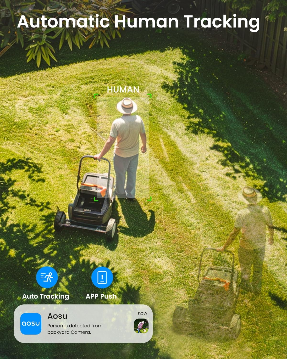 Detalle 2 de aosu Solar Camera Security Outdoor (2-Pack) with 360° Panoramic View, 2K Night Vision, Human Auto Tracking