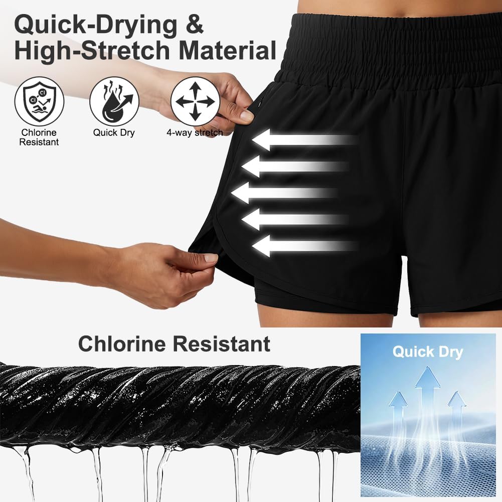 Thumbnail 5 de Aolso Pantaloncini da bagno Donna – Vita alta, asciugatura rapida e tasca antifurto
