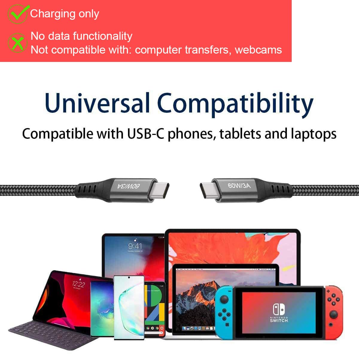 Detalle 2 de 30FT USB-C to USB-C Cable 60W – Extra Long Charging Cable for Day-to-Day Power