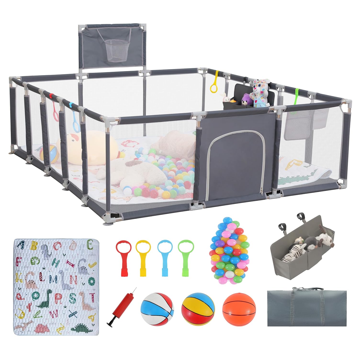 Detalle de Clocly 79" x 71" Baby Playpen with Mat, Mesh Sides and Play Accessories