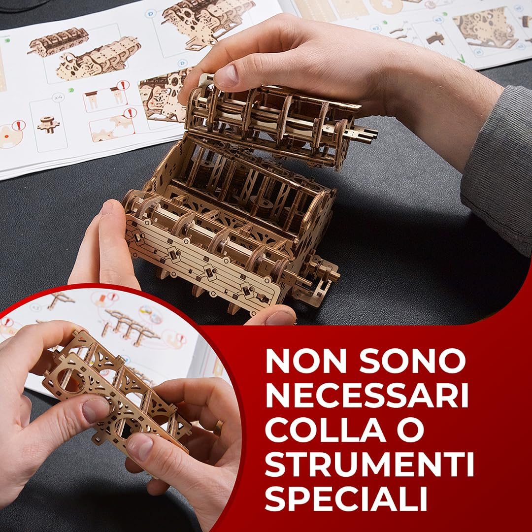 Thumbnail 2 de UGEARS V8 Engine Model Kit: Puzzle 3D in Legno per Adulti (776 pezzi) - Motore V8 in scala 1:6