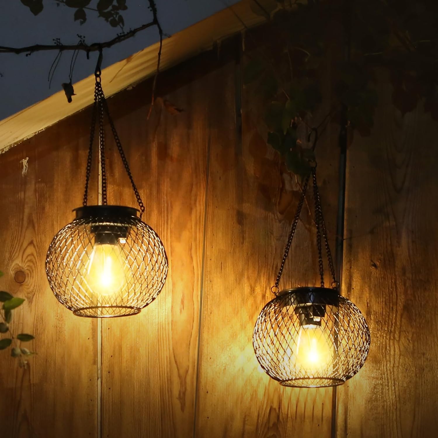 Detalle de Lanterne Solari da Esterno Ortiny 2 Pezzi IP65 – Bianco caldo, stile vintage per giardino e feste