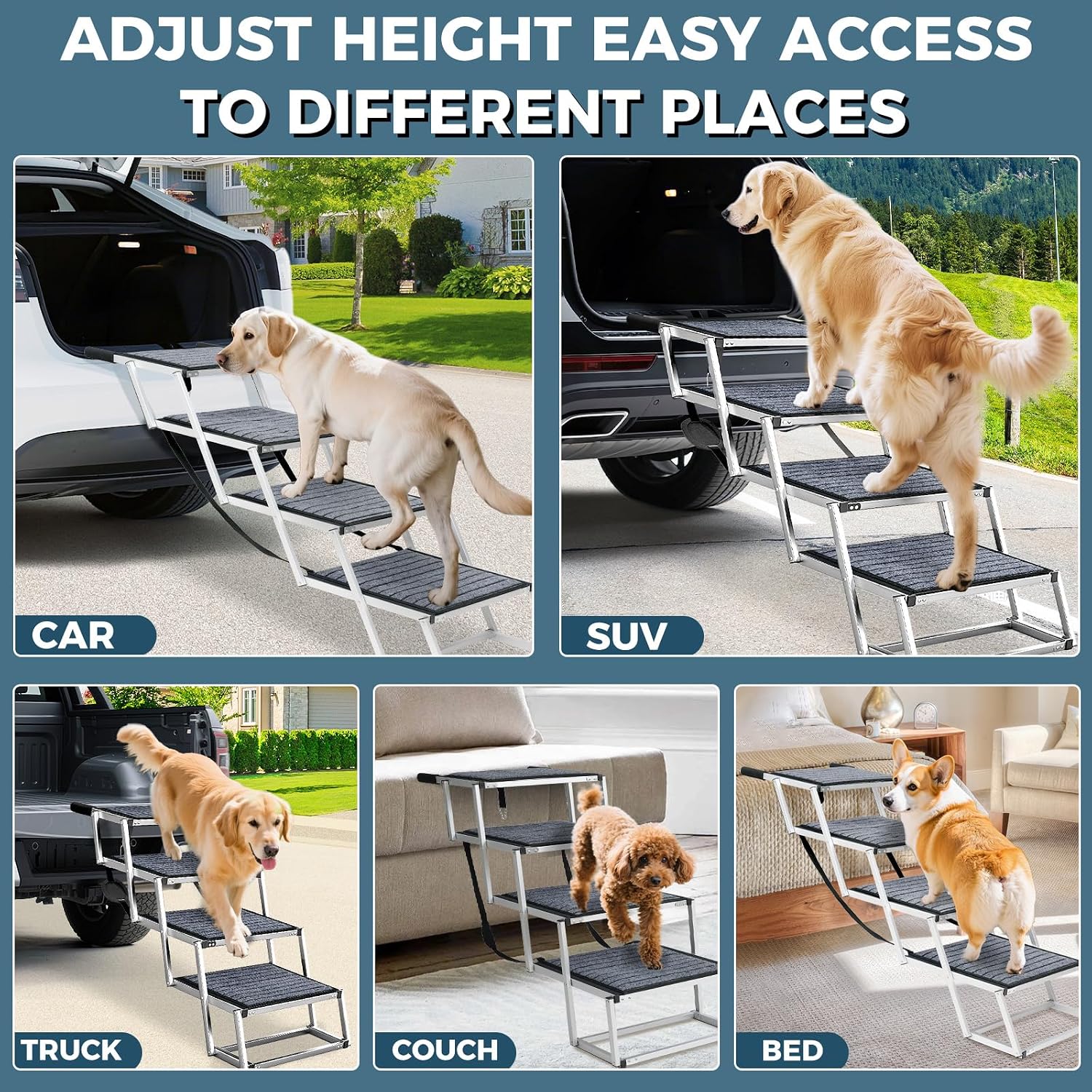 Thumbnail 6 de Extra Wide Dog Ramp for Cars: Aluminum Steps with Non-Slip Carpet for Easy SUV Access