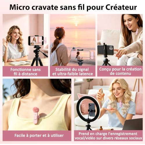 Detalle 2 de Uewpv micro-cravate sans fil, 2 micros, réduction du bruit et adaptateurs