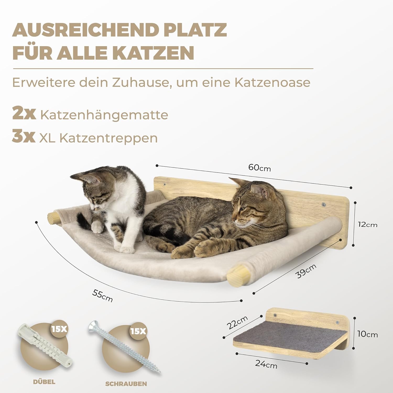 Thumbnail 1 de WOOWOOD® Kletterwand Katzen-Set „Naturhell“ (Wandkratzbaum mit Hängematte)