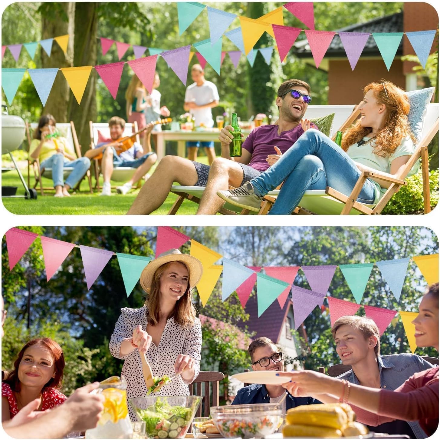 Detalle 2 de Alintor Wimpelkette Outdoor wetterfest (5er-Set, 3,5 m, 60 Wimpel) für Regenbogen-Geburtstagsdeko