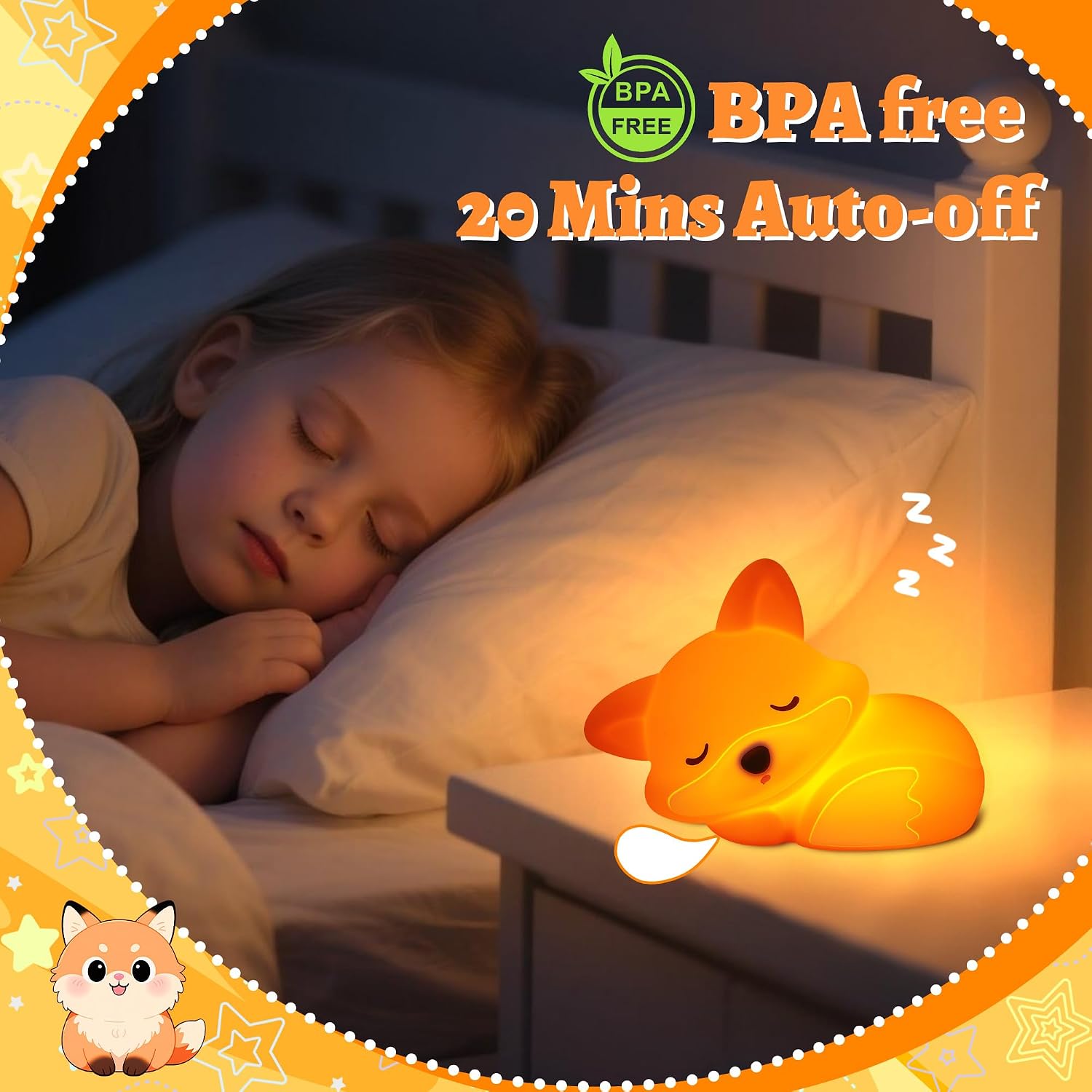 Detalle 2 de Fuchs Lampe – Niedliches Fox Nachtlicht aus Silikon, dimmbar mit Schlaf-Timer